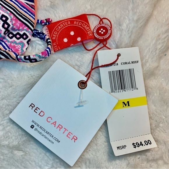 NWT Red Carter Bikini Top Medium Boho Geometric Pattern Nylon Spandex Padded New - Picture 12 of 15